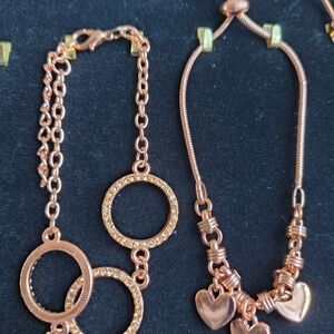 Rose Gold Women's Multi-Chain Heart & Circle Bracelet Set